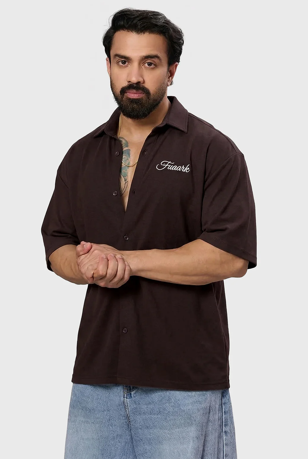 Off Duty Oversized Shirt Coffee - Image 4