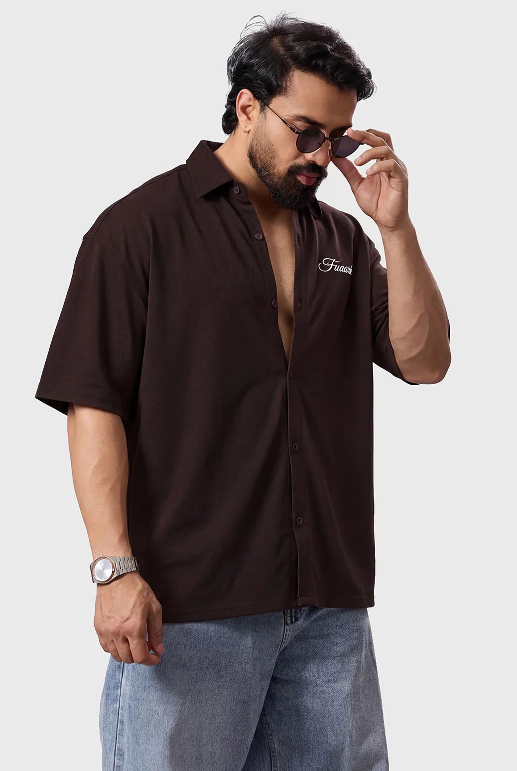Off Duty Oversized Shirt Coffee - Image 5